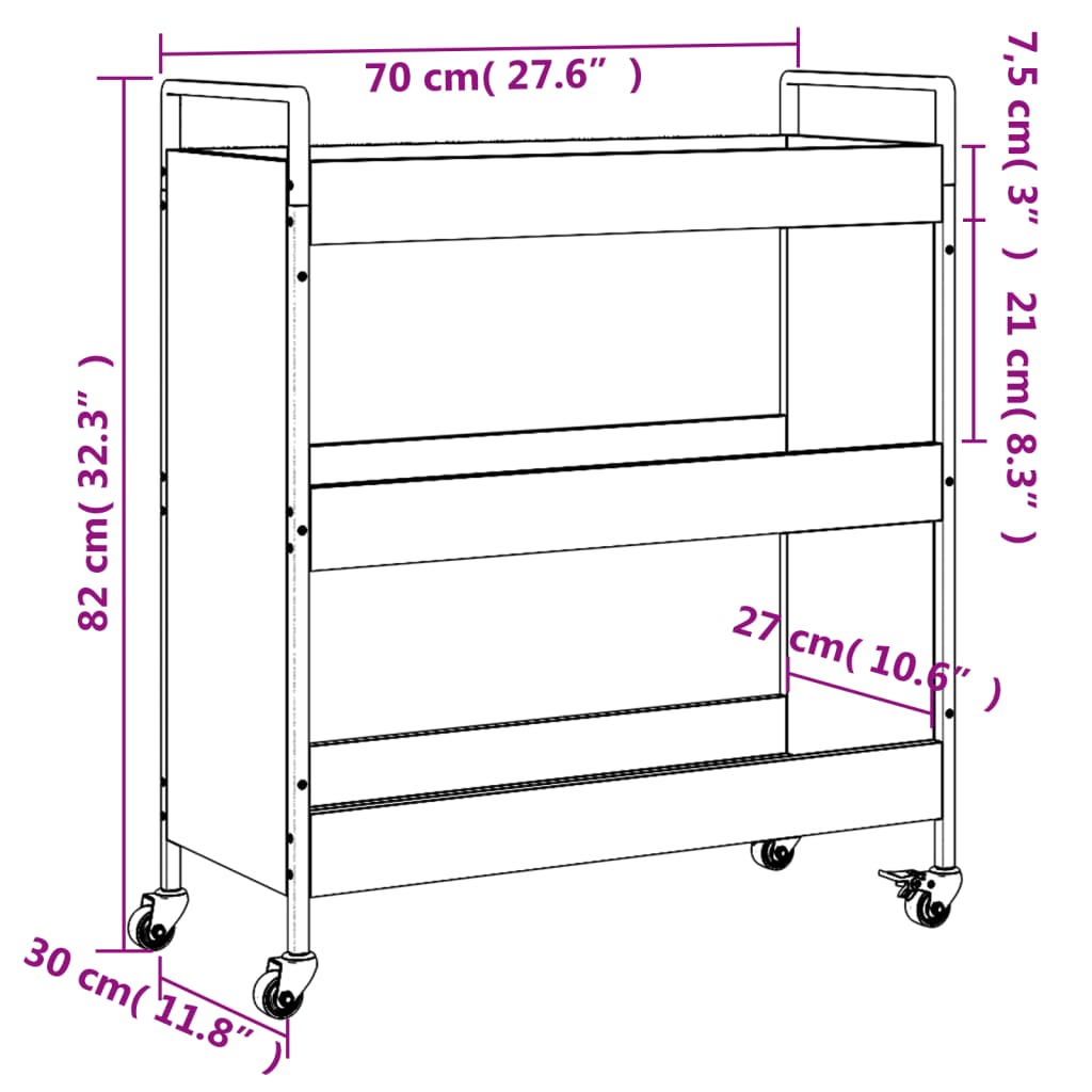 vidaXL Carrito de cocina madera ingeniería roble ahumado 70x30x82 cm