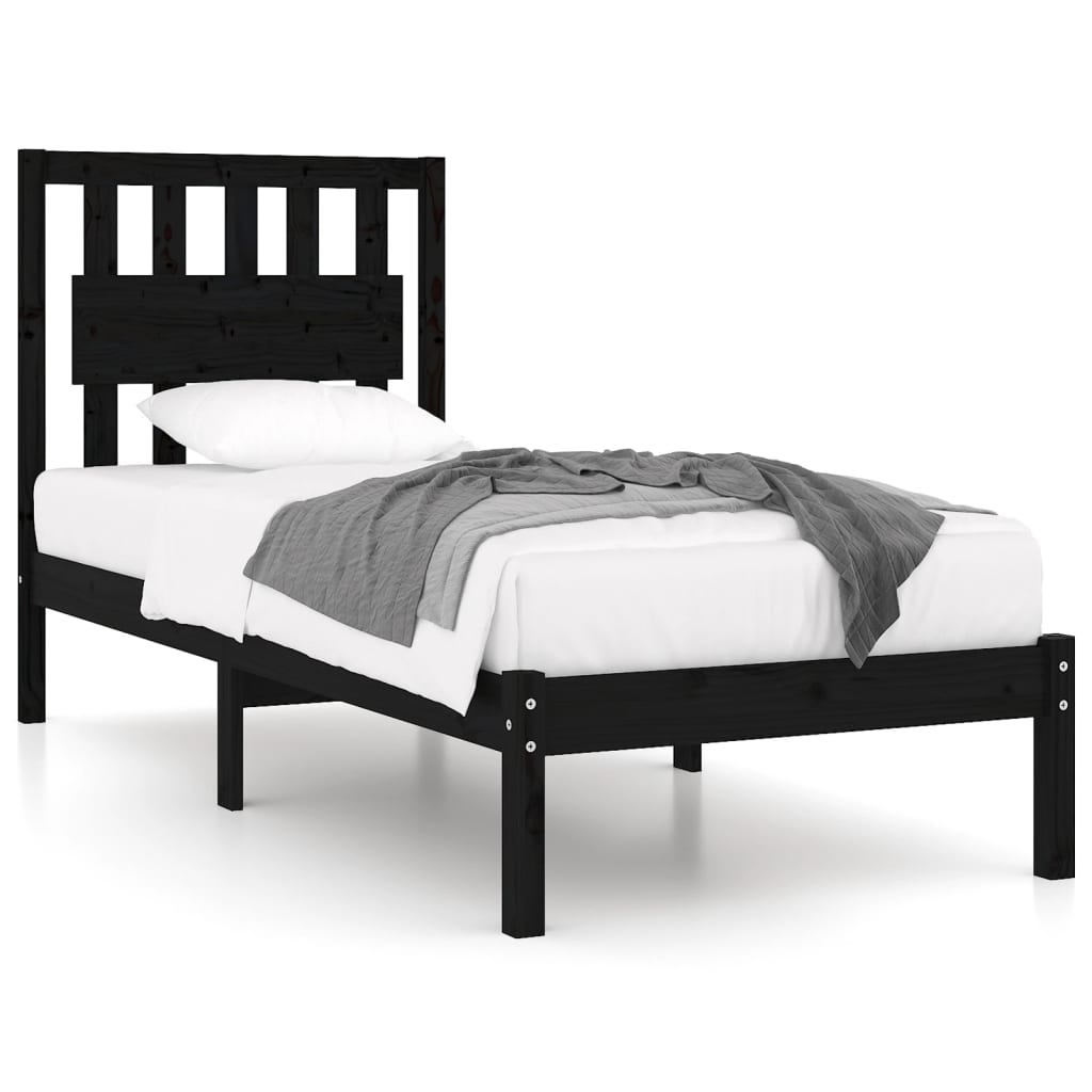 vidaXL Estructura de cama madera maciza pino individual negro 90x190cm