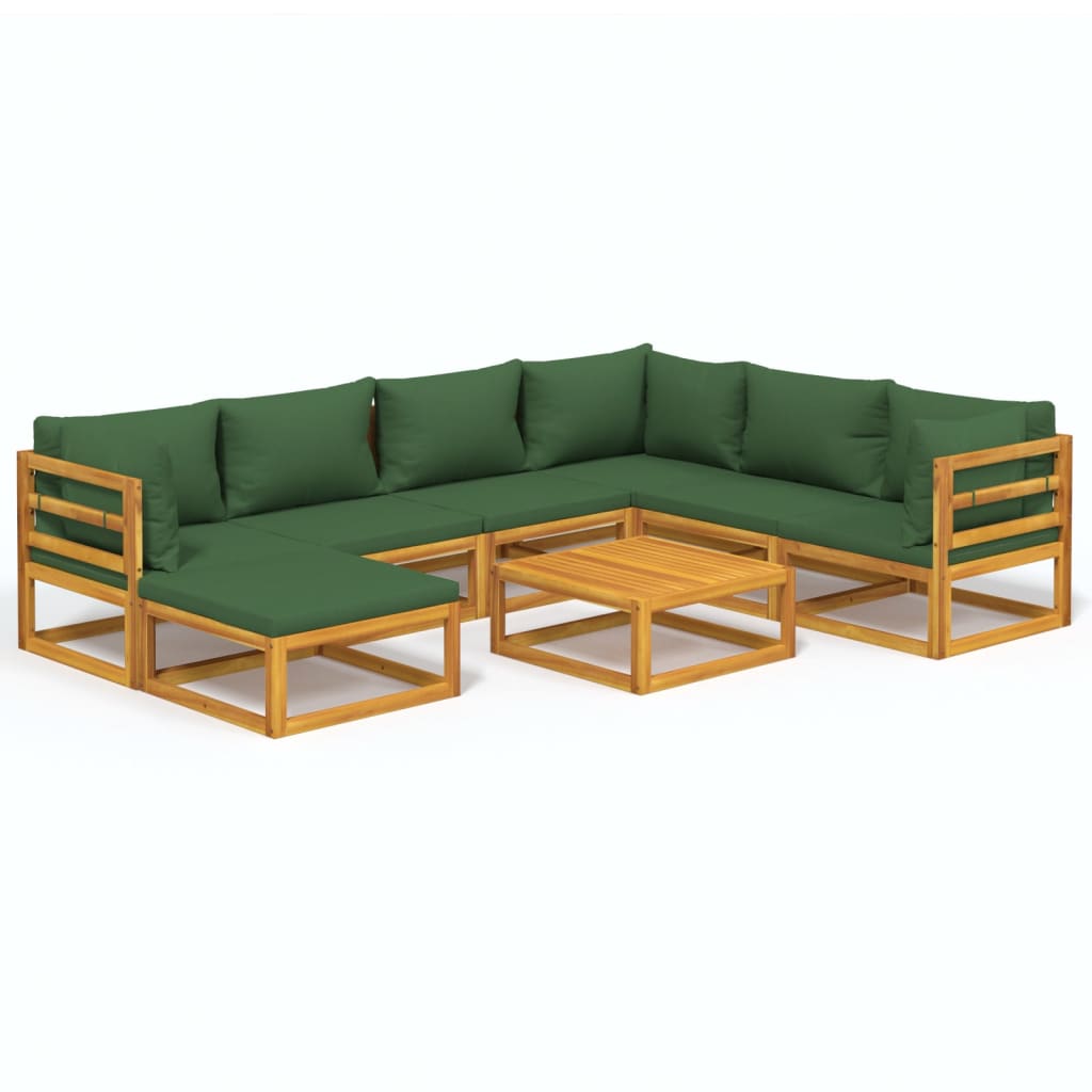 vidaXL Set de muebles de jardín 8 pzas madera maciza con cojines verde