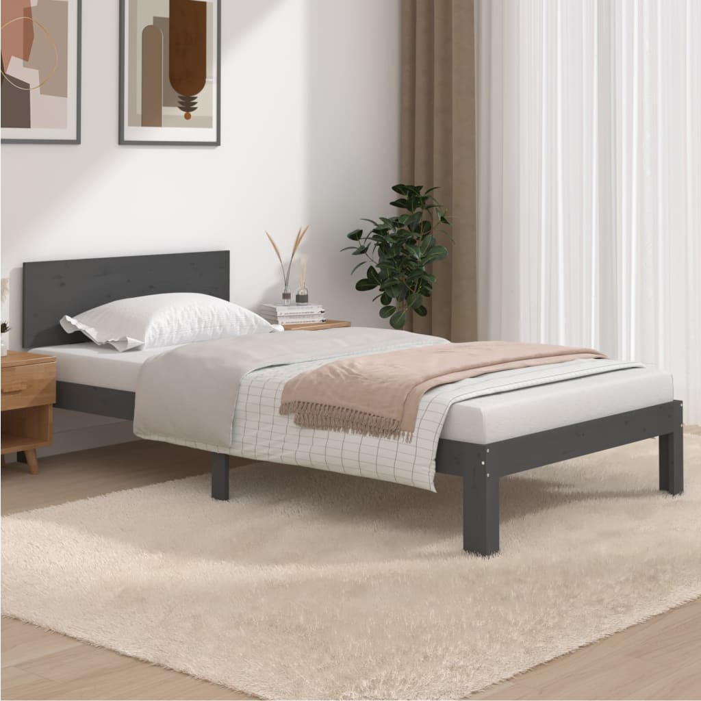 vidaXL Estructura de cama de madera maciza de pino gris 100x200 cm