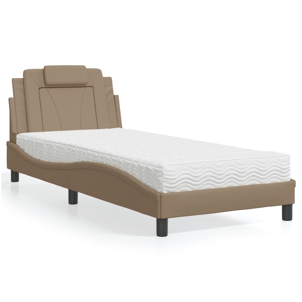 vidaXL Cama con colchón cuero sintético capuchino 90x200 cm