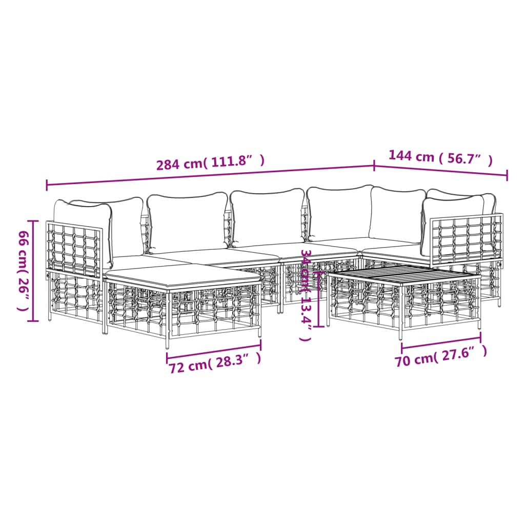 vidaXL Set muebles de jardín 7 pzas y cojines ratán PE gris antracita