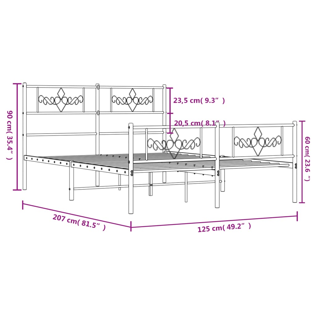 vidaXL Estructura cama sin colchón con estribo metal negro 120x200 cm