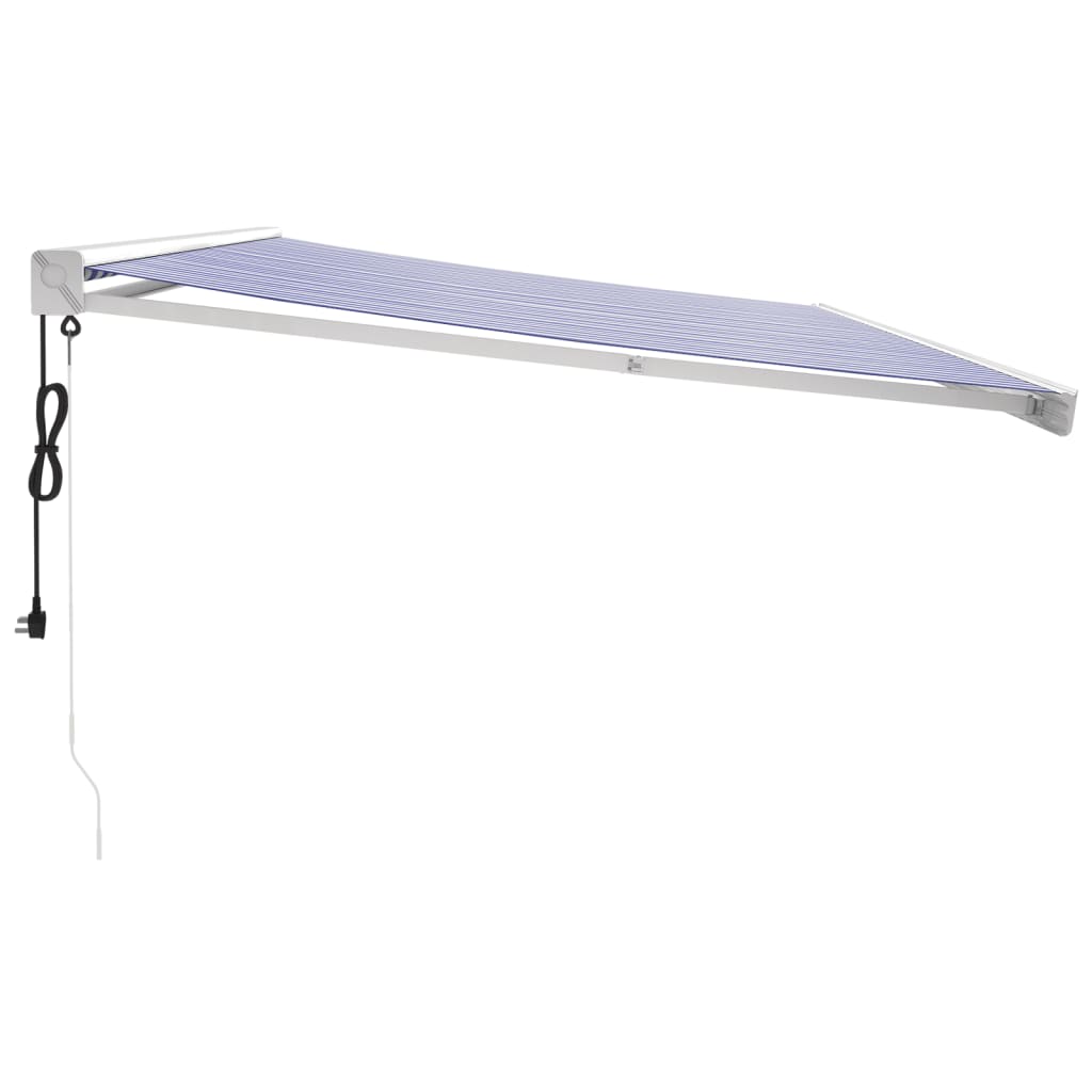 vidaXL Toldo retráctil aluminio y tela azul y blanco 5x3 m