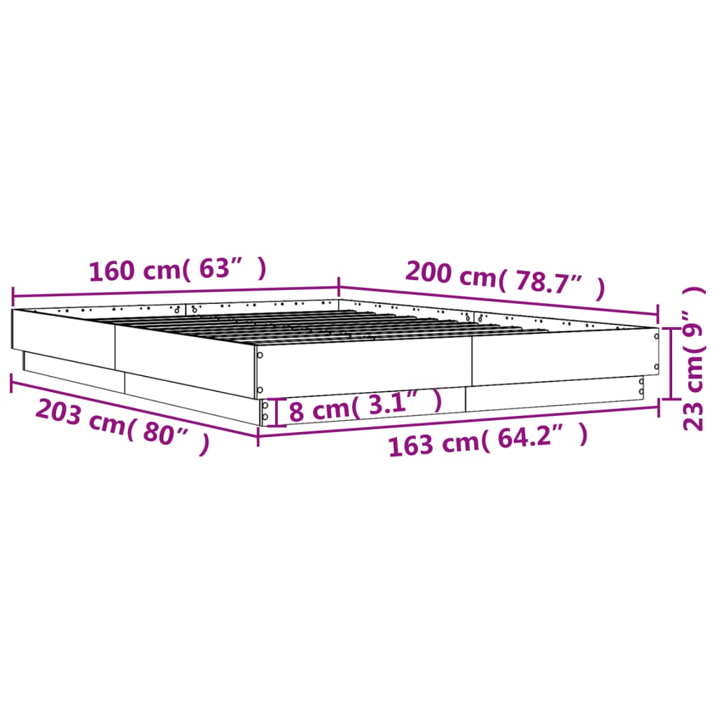 vidaXL Estructura de cama madera de ingeniería marrón roble 160x200 cm