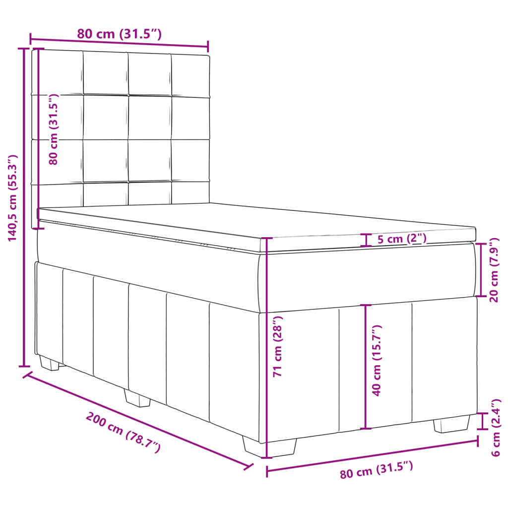 vidaXL Cama box spring con colchón tela negro 80x200 cm