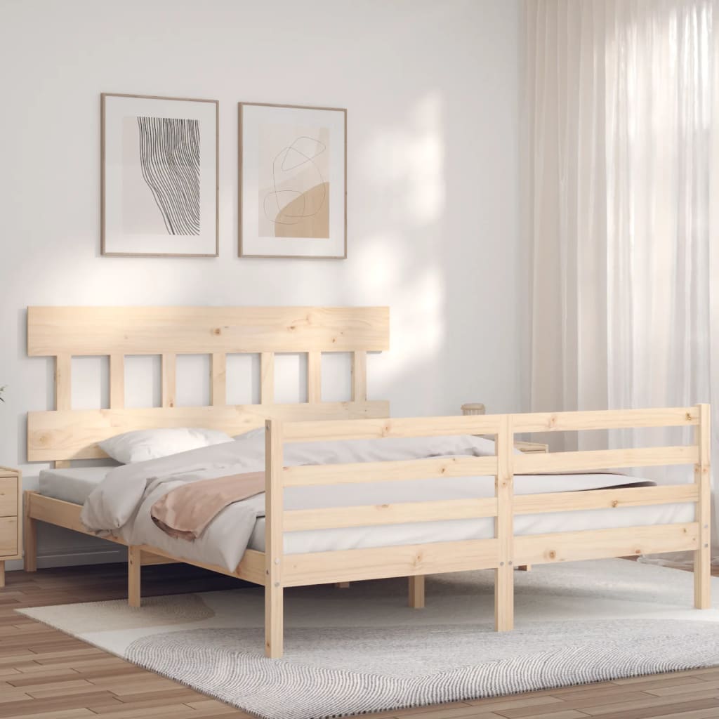 vidaXL Estructura de cama de matrimonio con cabecero madera maciza