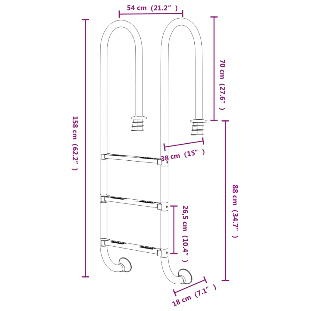 vidaXL Escalera para piscina acero inoxidable 304 54x38x158 cm