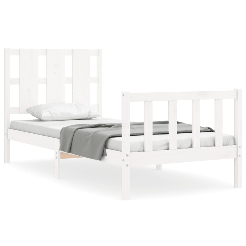 vidaXL Estructura de cama con cabecero madera maciza blanco 90x190 cm