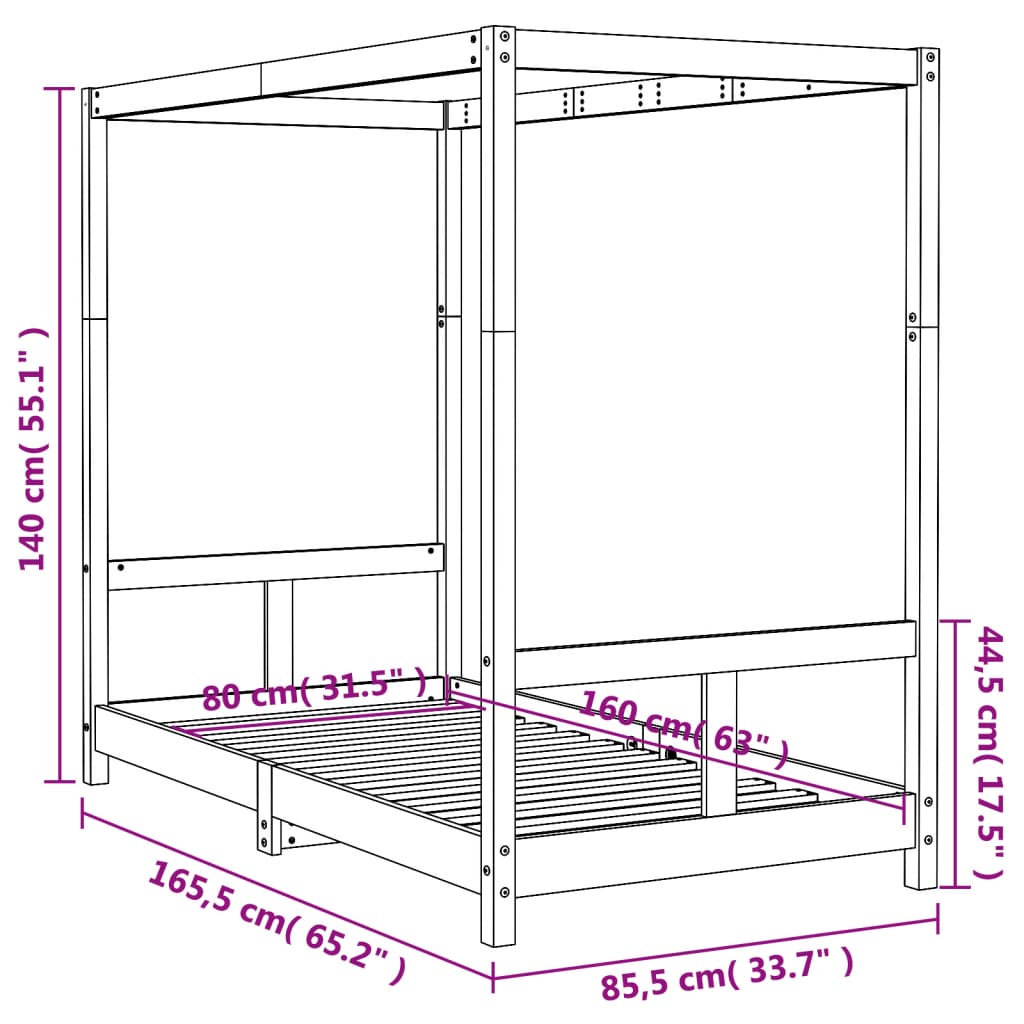 vidaXL Estructura de cama para niños madera maciza de pino 80x160 cm