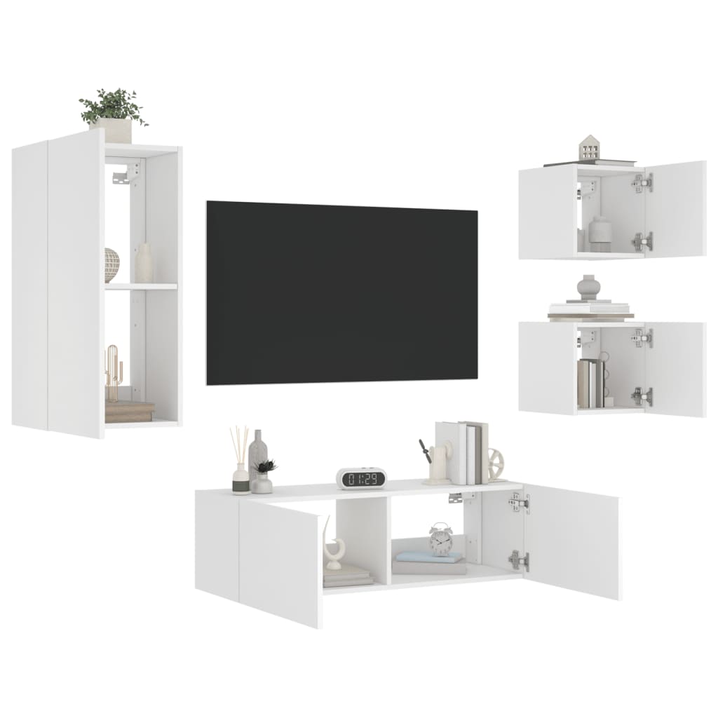 vidaXL Muebles de TV de pared con luces LED 4 piezas blanco