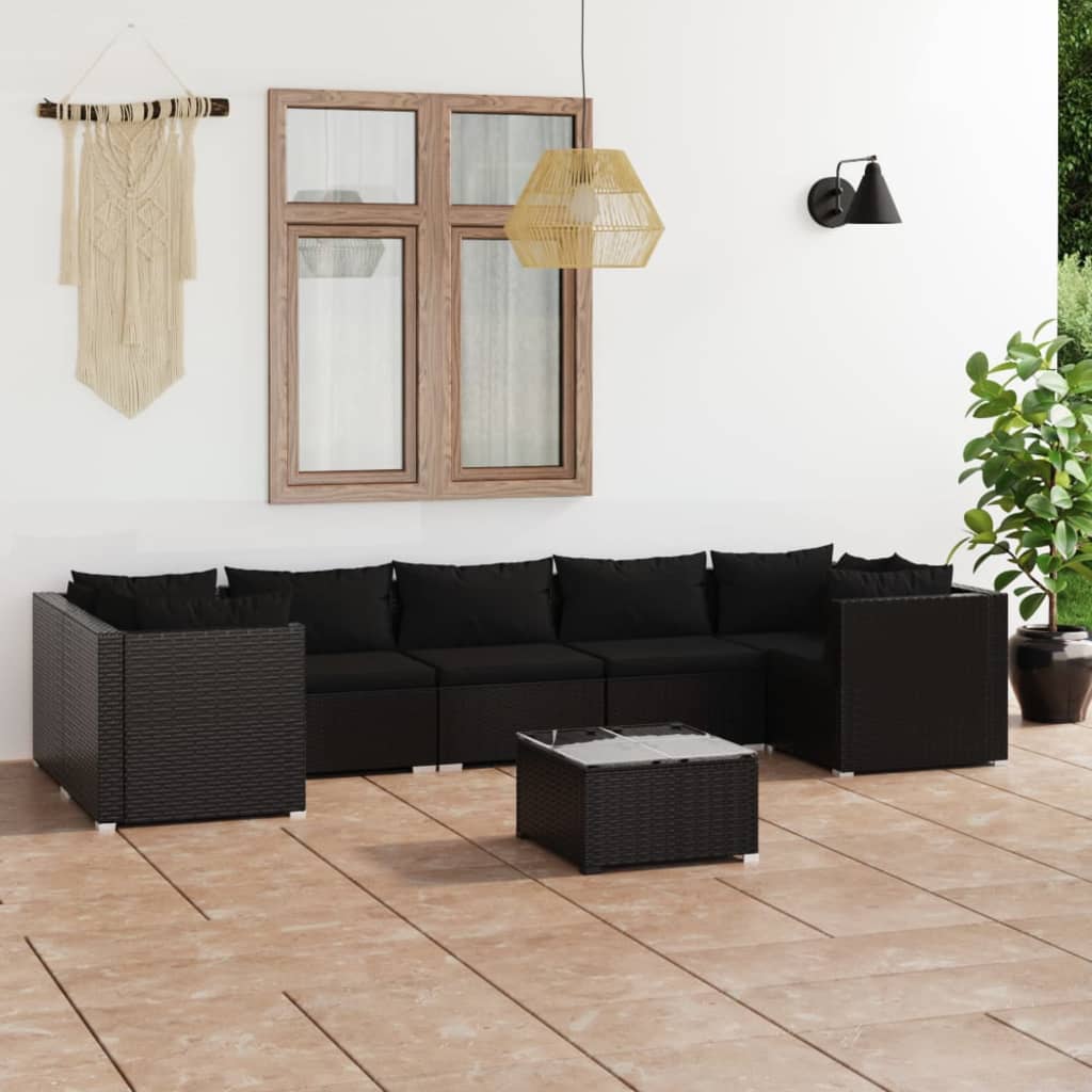 vidaXL Set de muebles de jardín 8 pzas y cojines ratán sintético negro