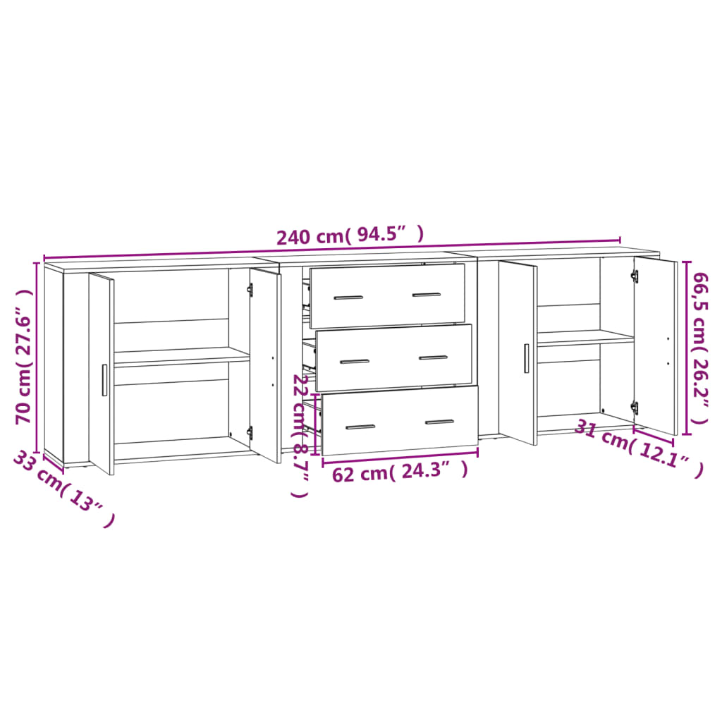 vidaXL Aparadores 3 piezas madera contrachapada roble ahumado