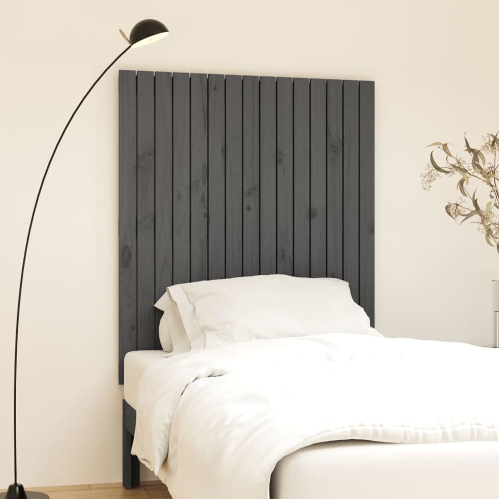 vidaXL Cabecero de cama de pared madera maciza pino gris 95,5x3x110 cm