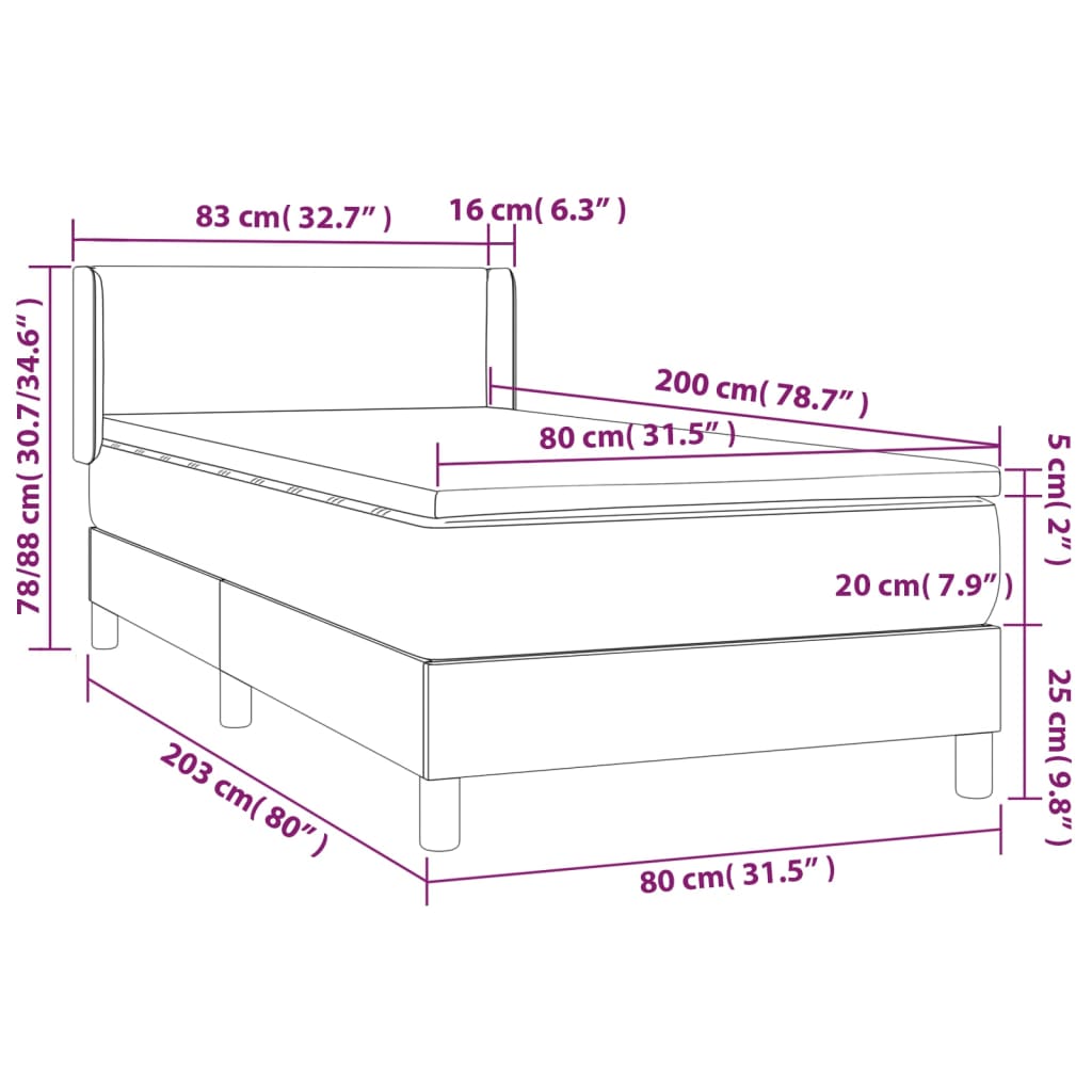 vidaXL Cama box spring con colchón terciopelo negro 80x200 cm