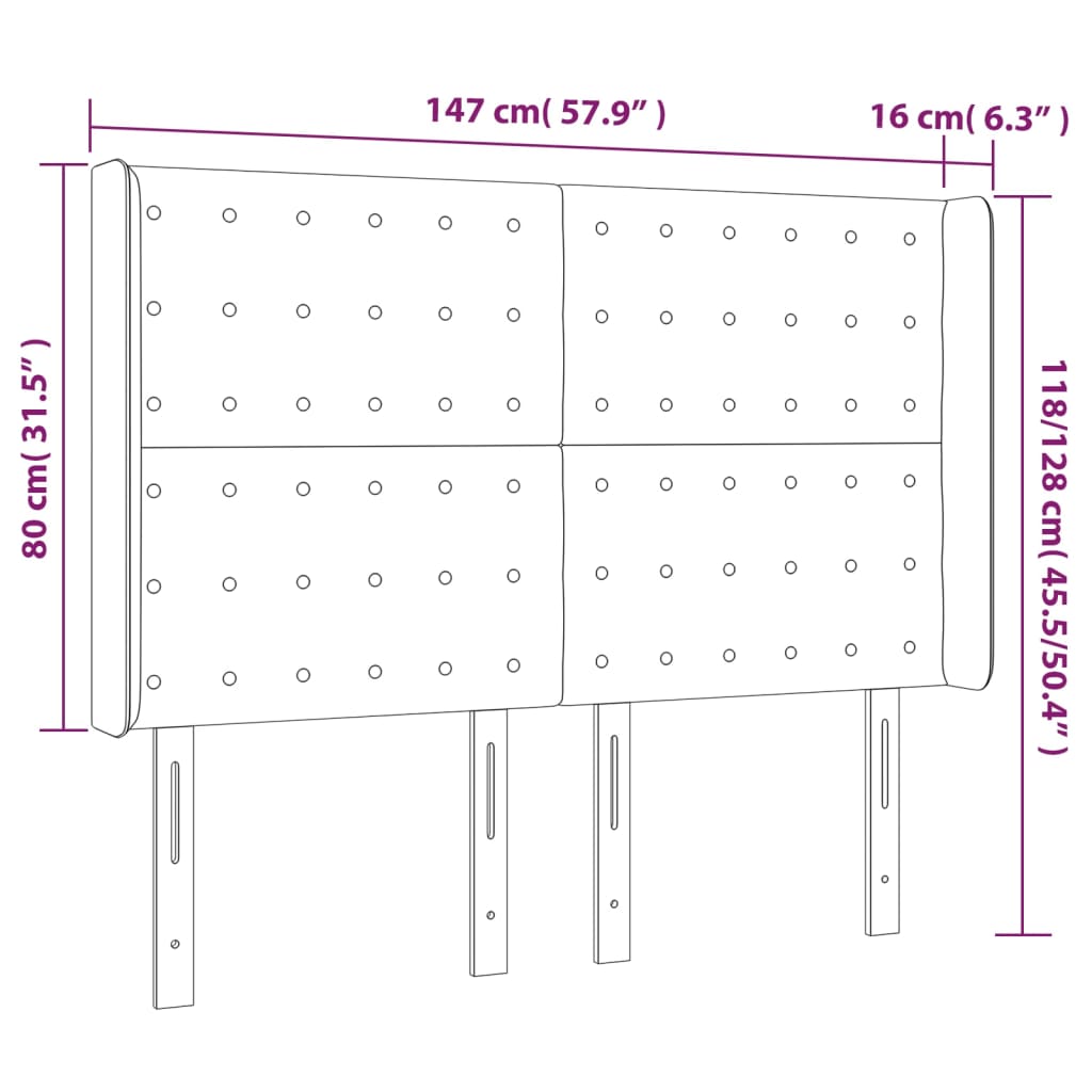 vidaXL Cabecero con orejas de cuero sintético blanco 147x16x118/128 cm