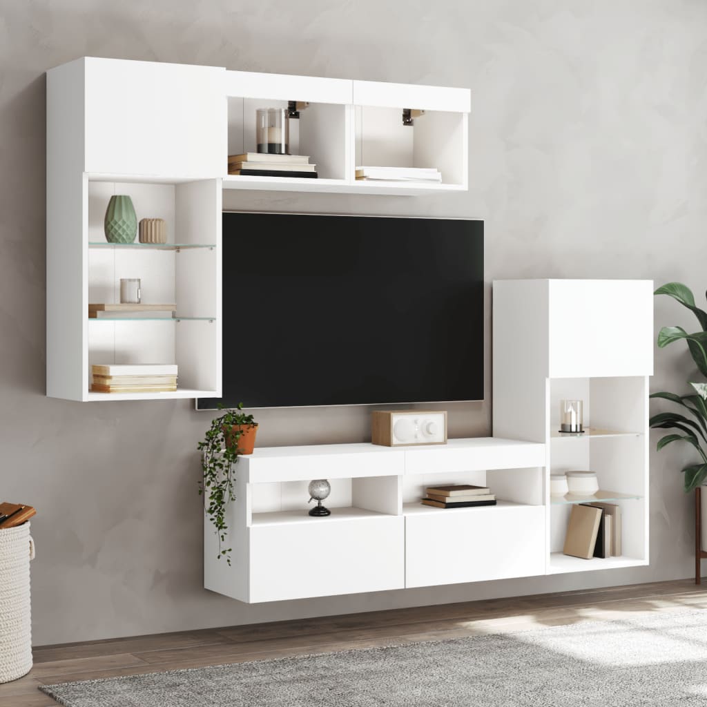 vidaXL Muebles de TV de pared con LED 5 pzas madera ingeniería blanco