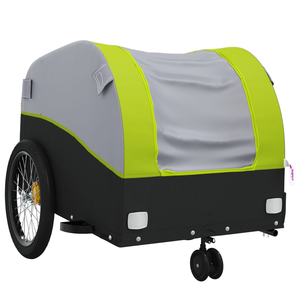 vidaXL Remolque para bicicleta hierro negro y verde 30 kg