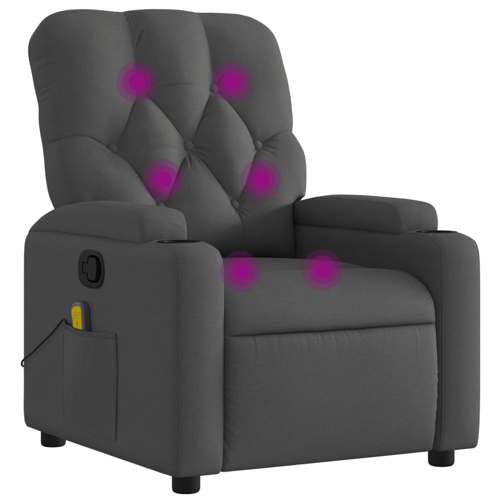 vidaXL Sillón de masaje reclinable de tela gris oscuro