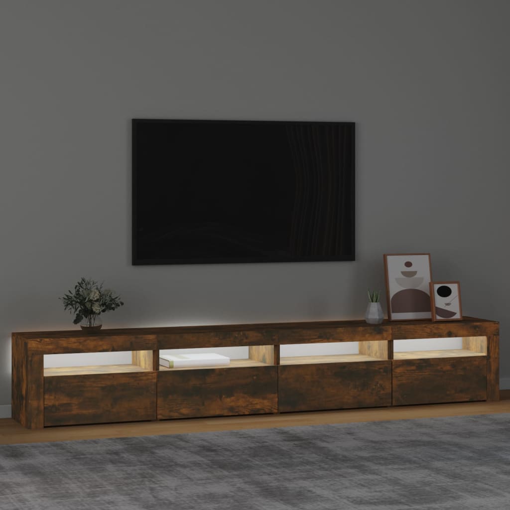 vidaXL Mueble de TV con luces LED color roble ahumado 240x35x40 cm