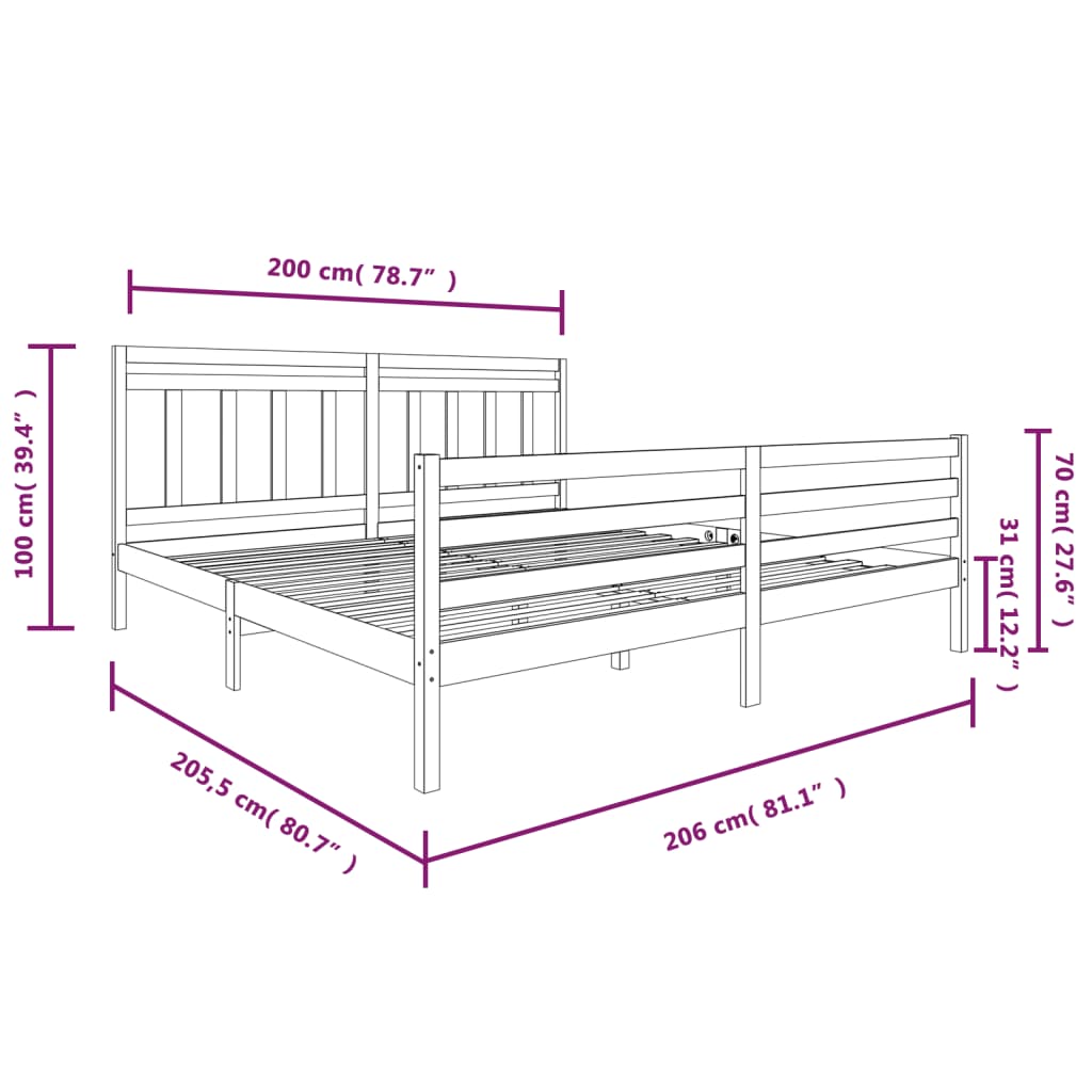 vidaXL Estructura de cama de madera maciza negra 200x200 cm