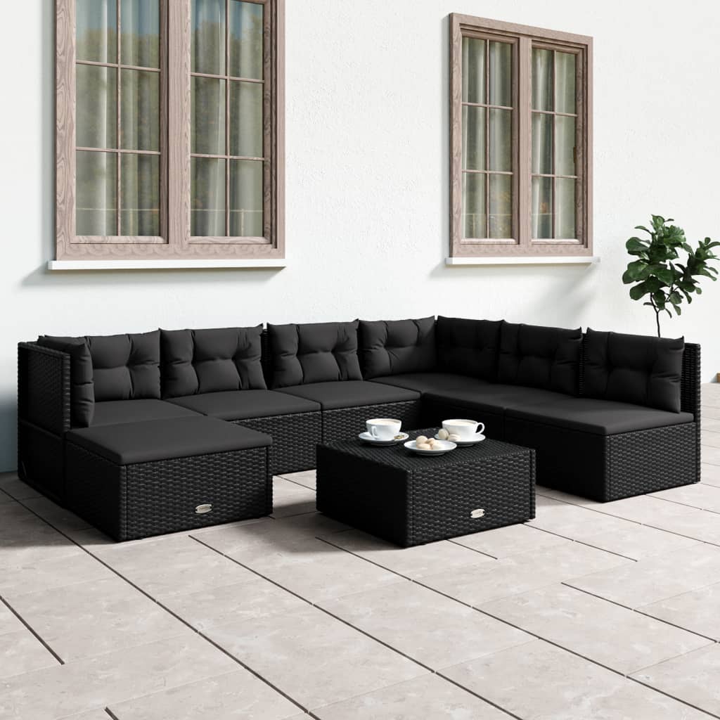 vidaXL Set de muebles de jardín y cojines 7 pzas ratán sintético negro