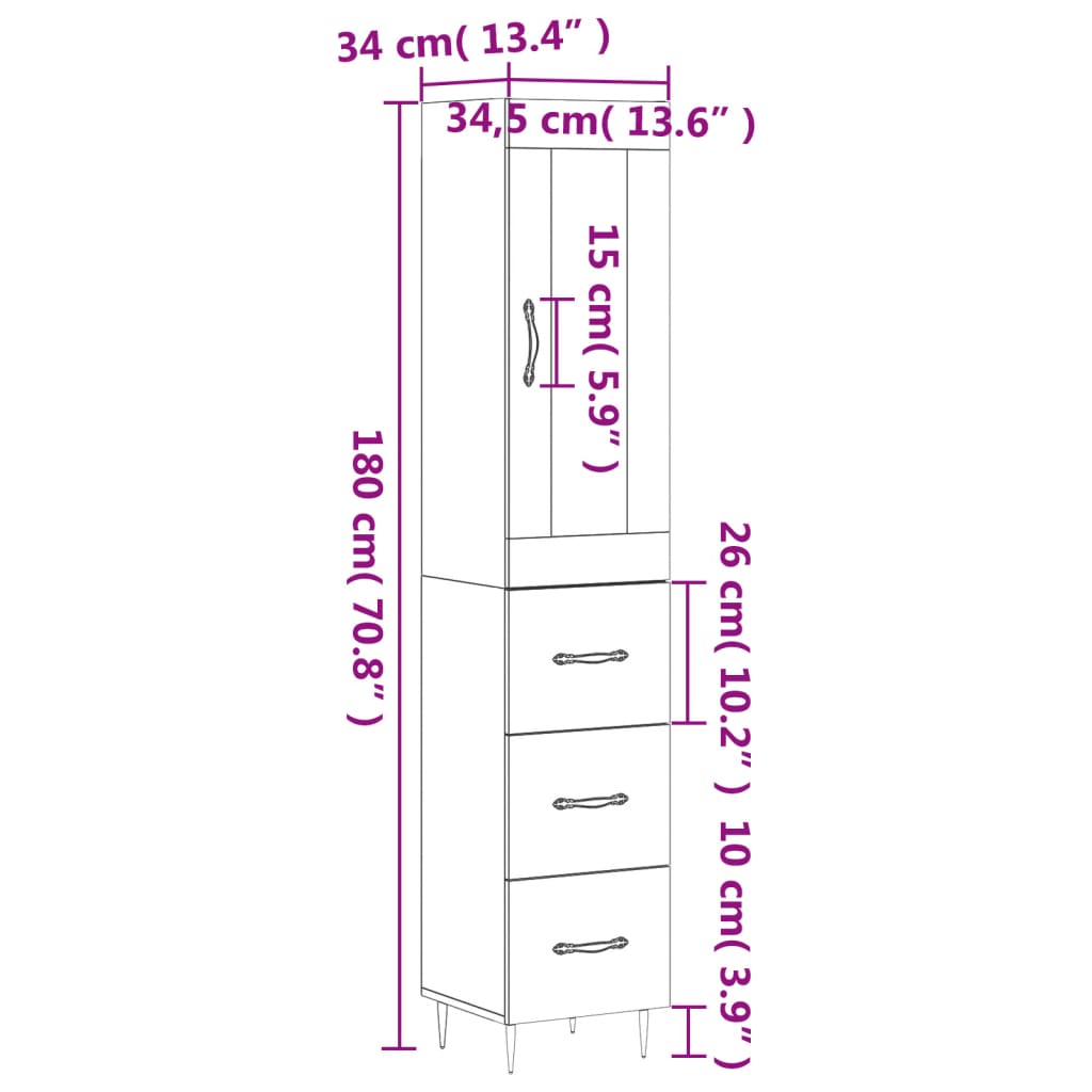 vidaXL Aparador de madera contrachapada roble Sonoma 34,5x34x180 cm