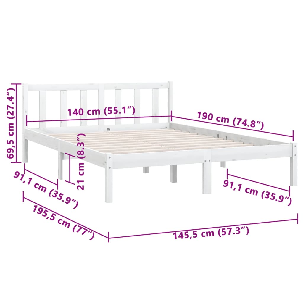 vidaXL Estructura de cama de madera de pino maciza blanca 140x190 cm