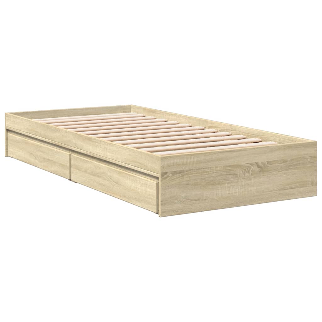 vidaXL Cama con cajones madera ingeniería roble Sonoma 90x200 cm