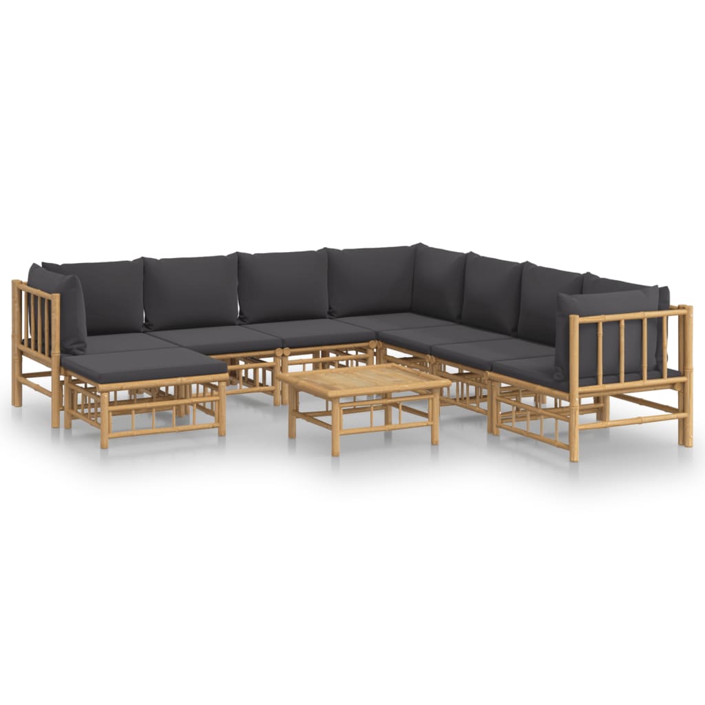 vidaXL Set de muebles de jardín 9 piezas bambú con cojines gris oscuro