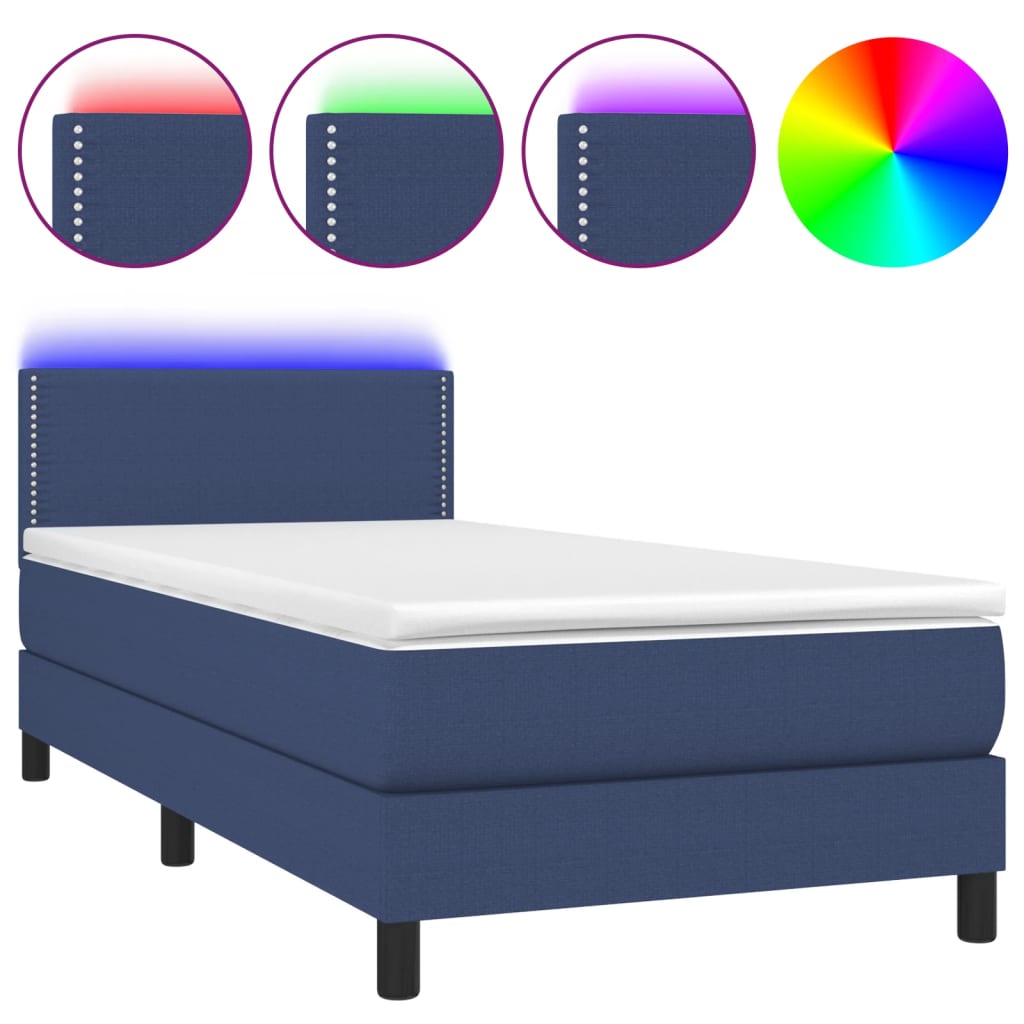 vidaXL Cama box spring colchón y luces LED tela azul 80x200 cm