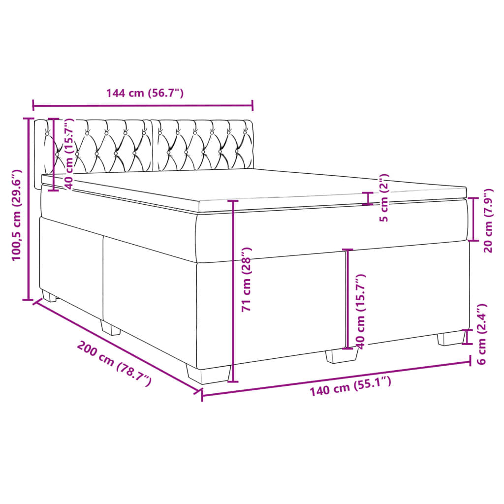 vidaXL Cama box spring con colchón terciopelo gris oscuro 140x200 cm