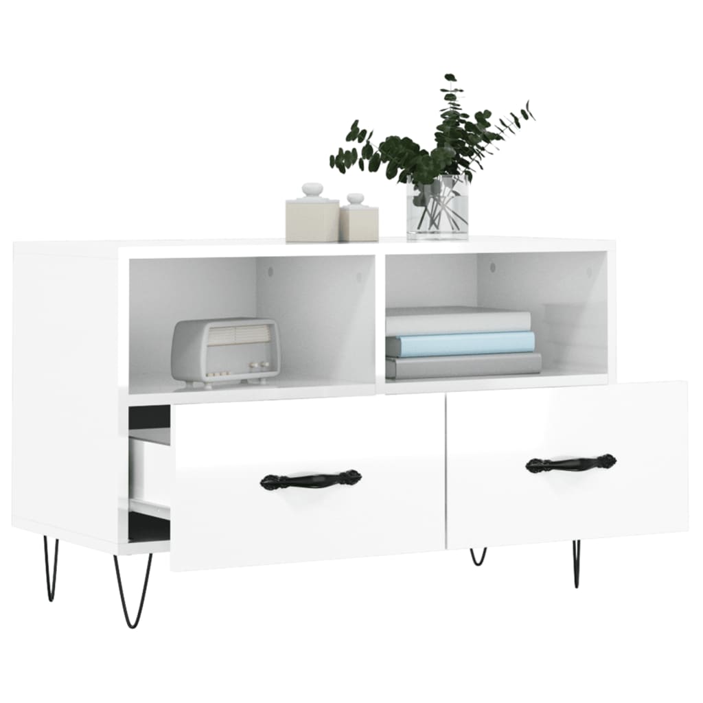 vidaXL Mueble de TV madera contrachapada blanco brillo 80x36x50 cm