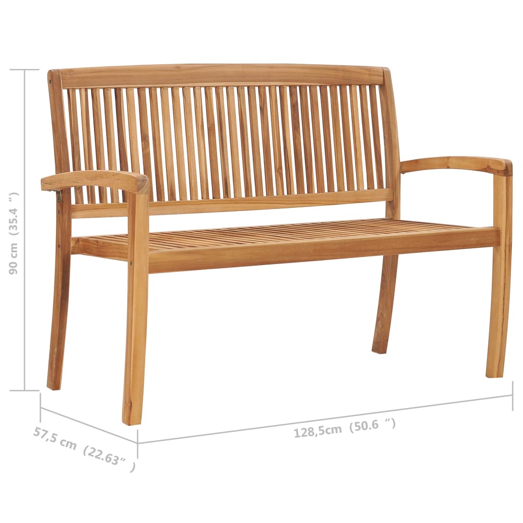 vidaXL Banco de jardín apilable y cojín madera maciza de teca 128,5 cm