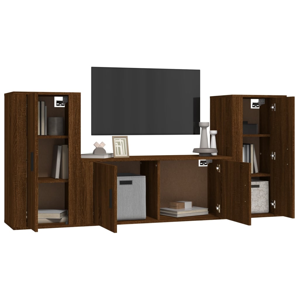 vidaXL Set de muebles para TV 3 pzas madera contrachapada roble marrón