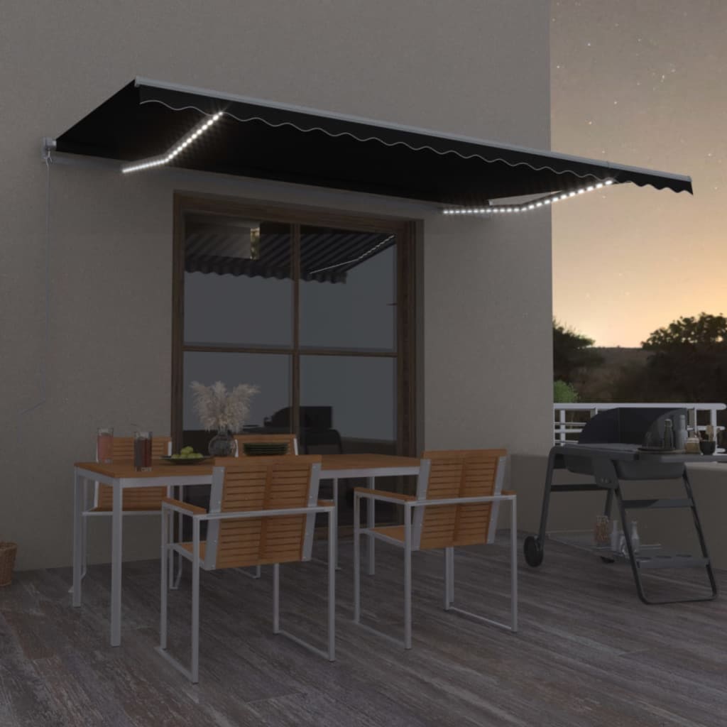 vidaXL Toldo retráctil manual con LED gris antracita 500x350 cm