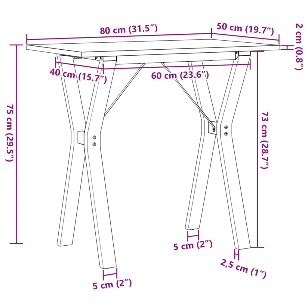 vidaXL Mesa de comedor marco Y madera maciza pino y hierro 80x50x75 cm