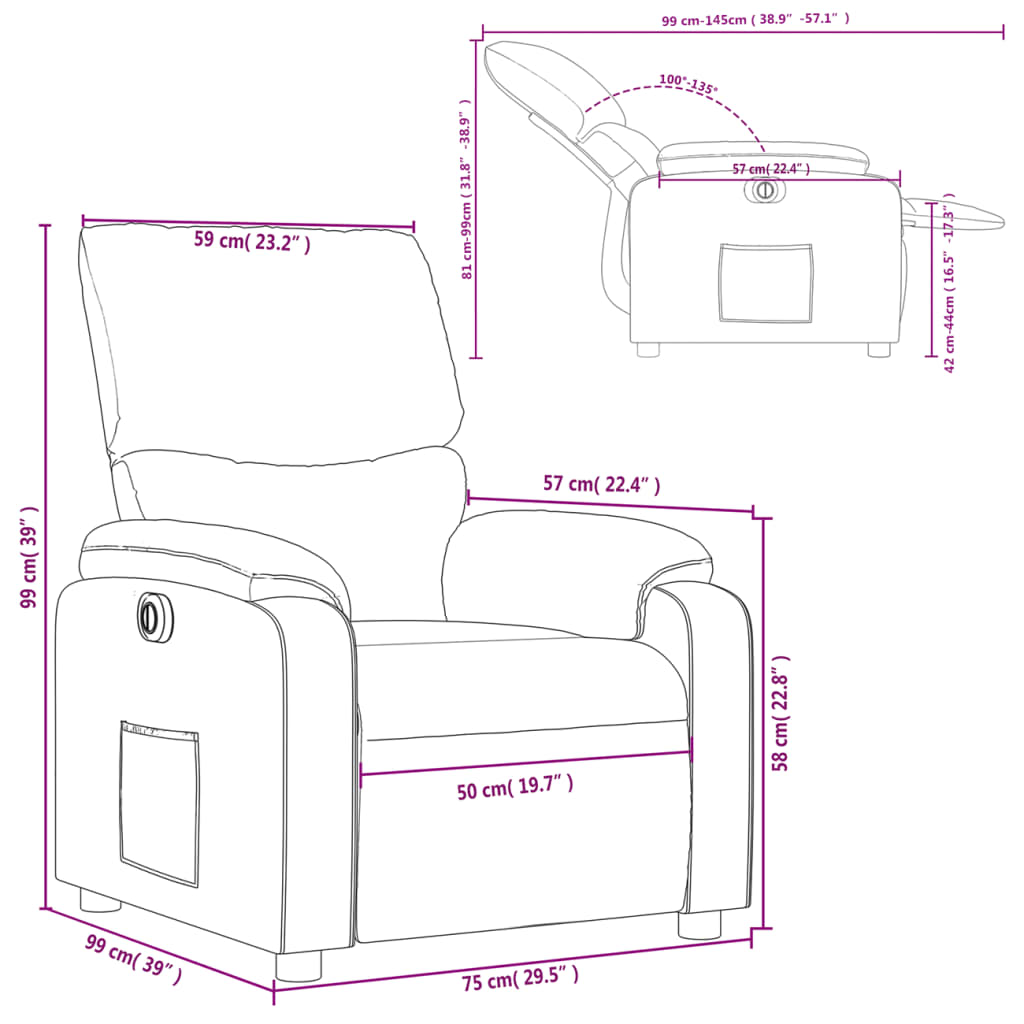 vidaXL Sillón reclinable eléctrico de tela negro