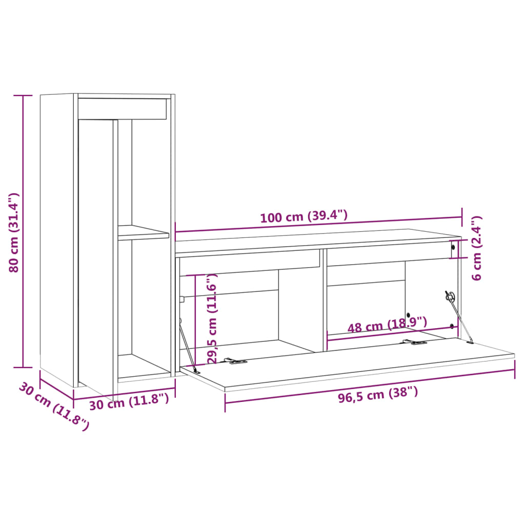 vidaXL Muebles para TV 2 piezas madera maciza de pino blanco