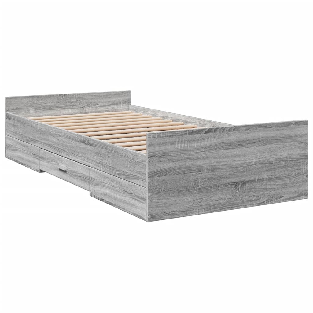 vidaXL Cama con cajones madera de ingeniería gris Sonoma 90x190 cm