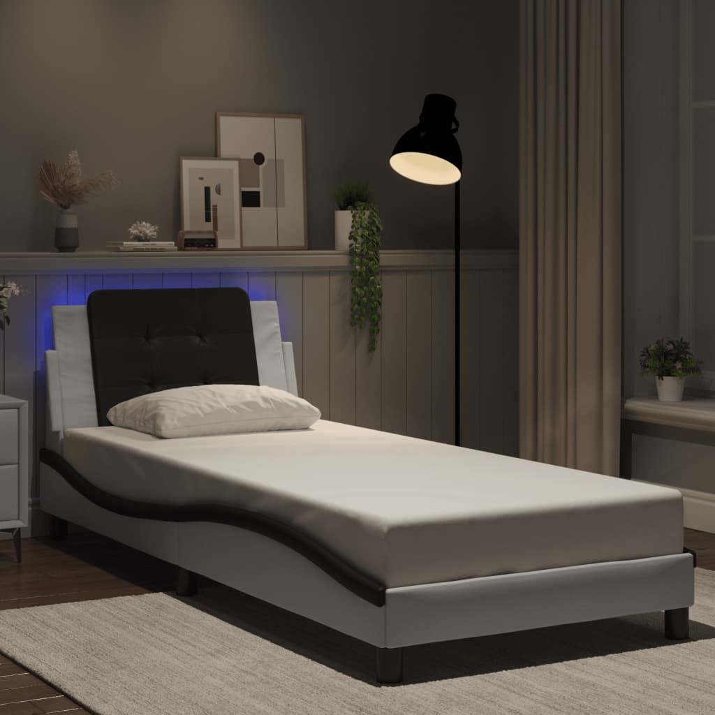 vidaXL Estructura cama con LED cuero sintético blanco negro 80x200 cm