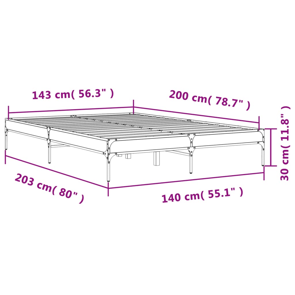 vidaXL Estructura cama madera ingeniería metal roble ahumado 140x200cm