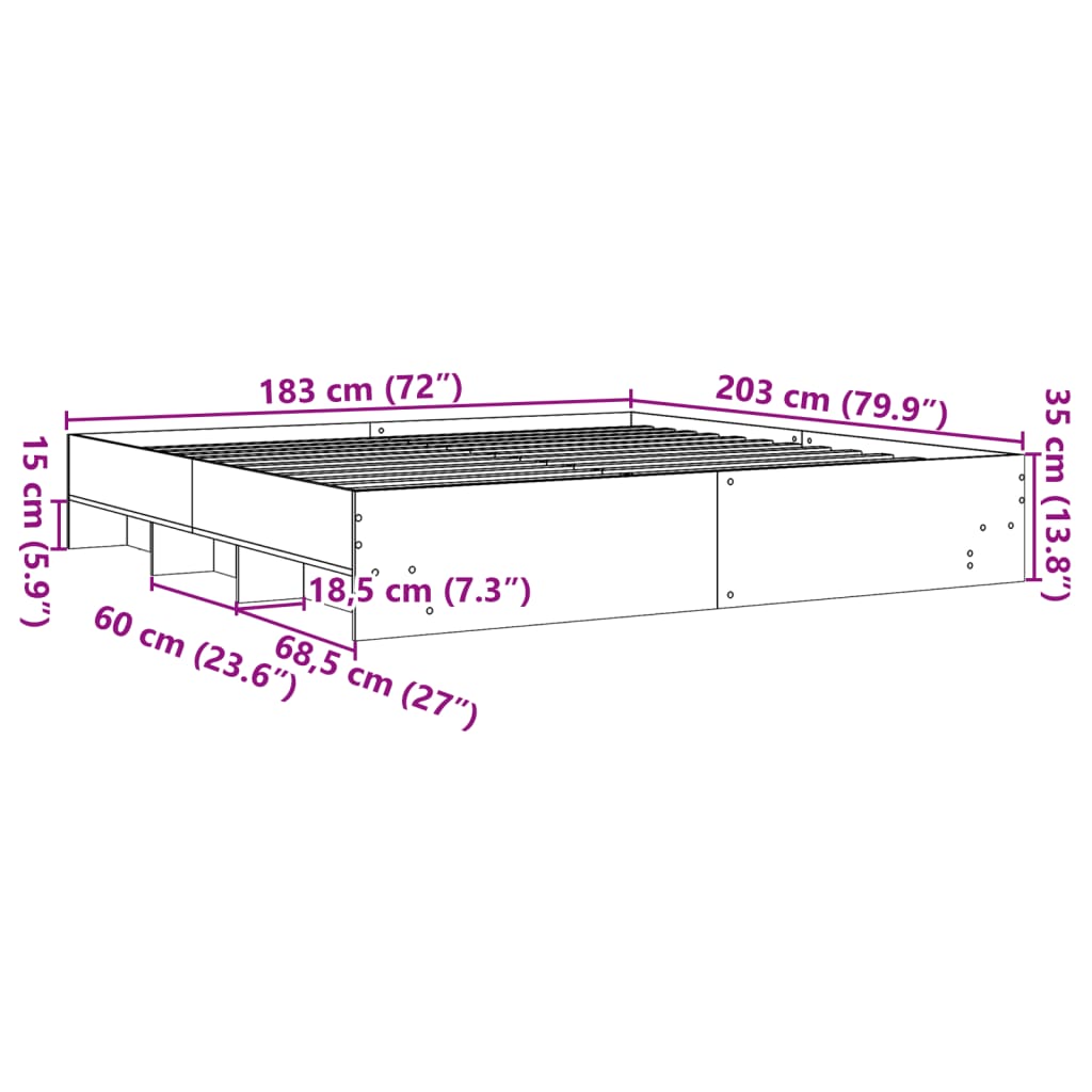 vidaXL Estructura de cama madera de ingeniería roble Sonoma 180x200 cm