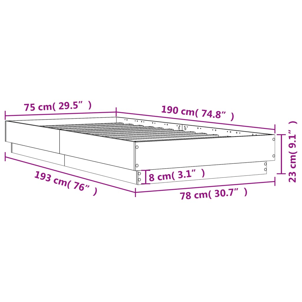 vidaXL Estructura cama sin colchón madera roble ahumado 75x190 cm