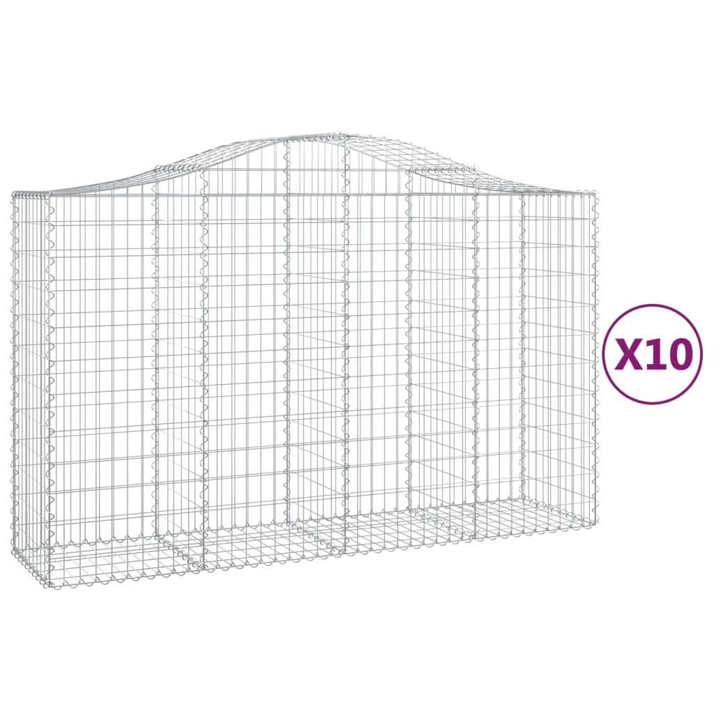 vidaXL Cestas gaviones 10 uds forma de arco hierro 200x50x120/140 cm