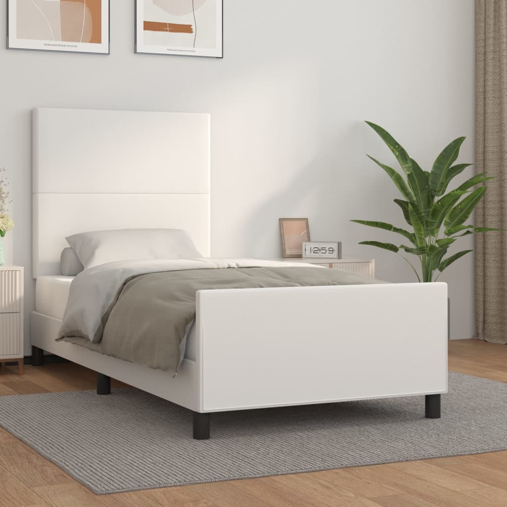 vidaXL Estructura de cama cabecero cuero sintético blanco 100x200 cm