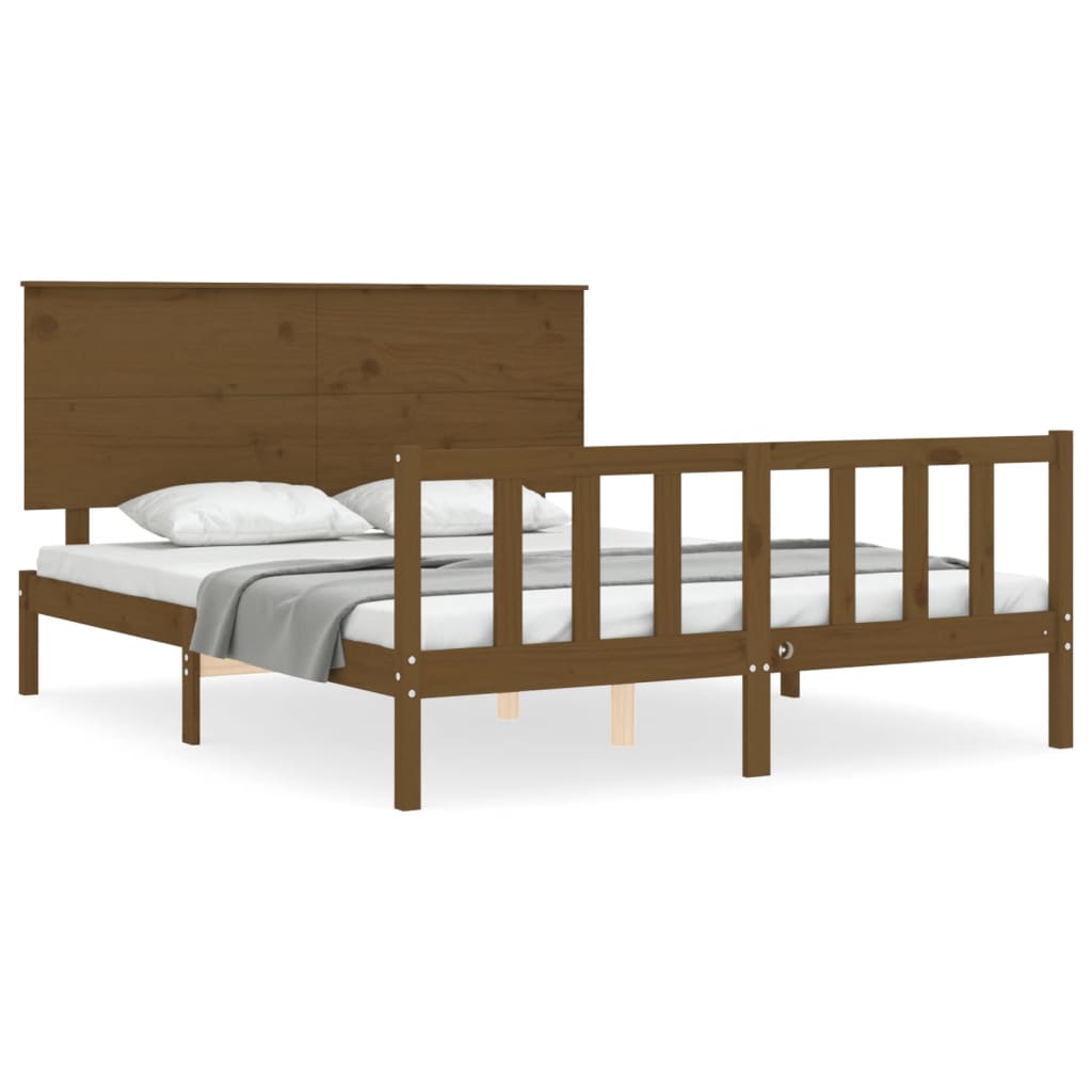 vidaXL Estructura de cama matrimonio con cabecero madera marrón miel