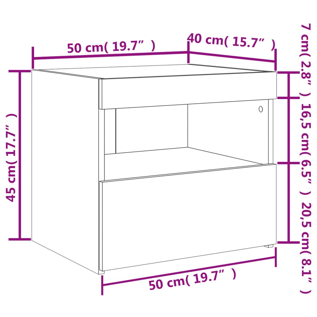 vidaXL Mesitas de noche con luces LED 2 unidades blanco 50x40x45 cm