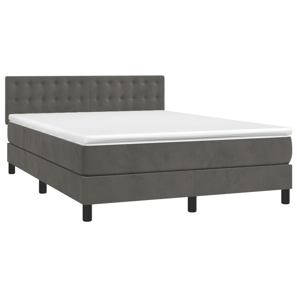 vidaXL Cama box spring colchón y LED terciopelo gris oscuro 140x200 cm