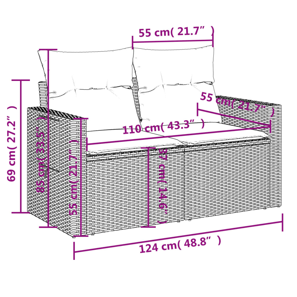 vidaXL Set de comedor de jardín 7 pzas y cojines ratán sintético negro